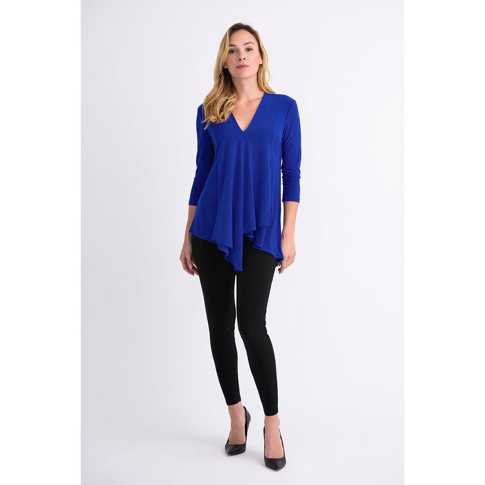 Joseph Ribkoff V-neck Pullover Top Royal Sapphire Asymmetric Blue Tunic US 4